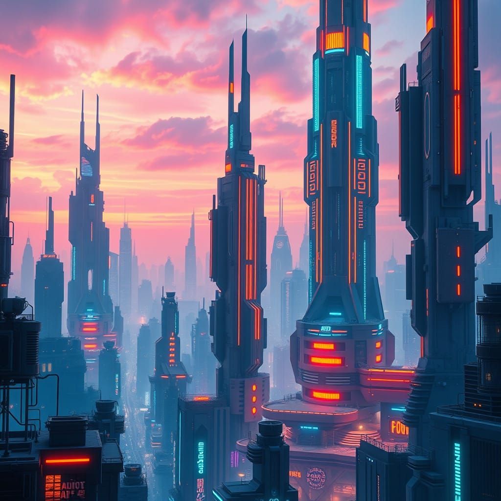 Cyberpunk Metropolis at Dusk