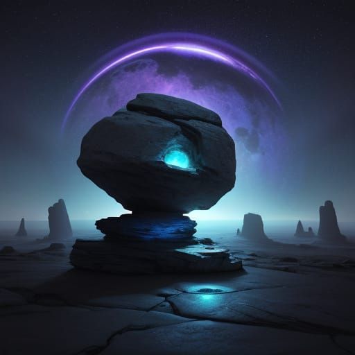 Mysterious Alien Stone with Glowing Glyphs
