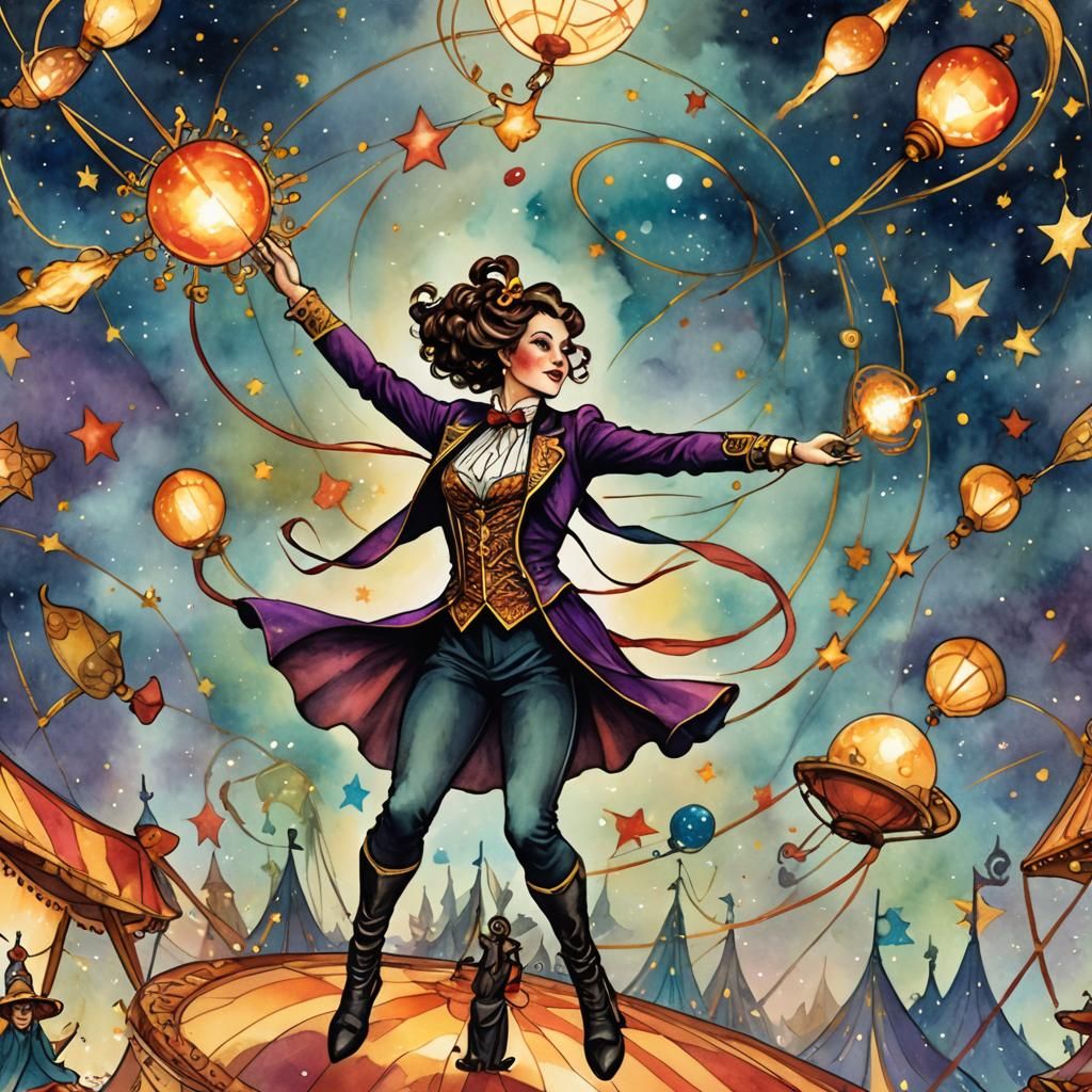 Cosmic Circus Performers in Collage Style