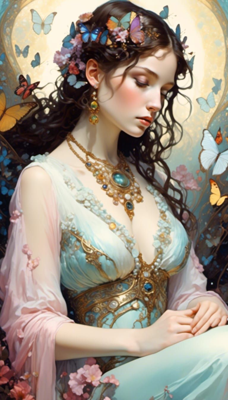 Butterfly Goddess Portrait in Digital Watercolor Style