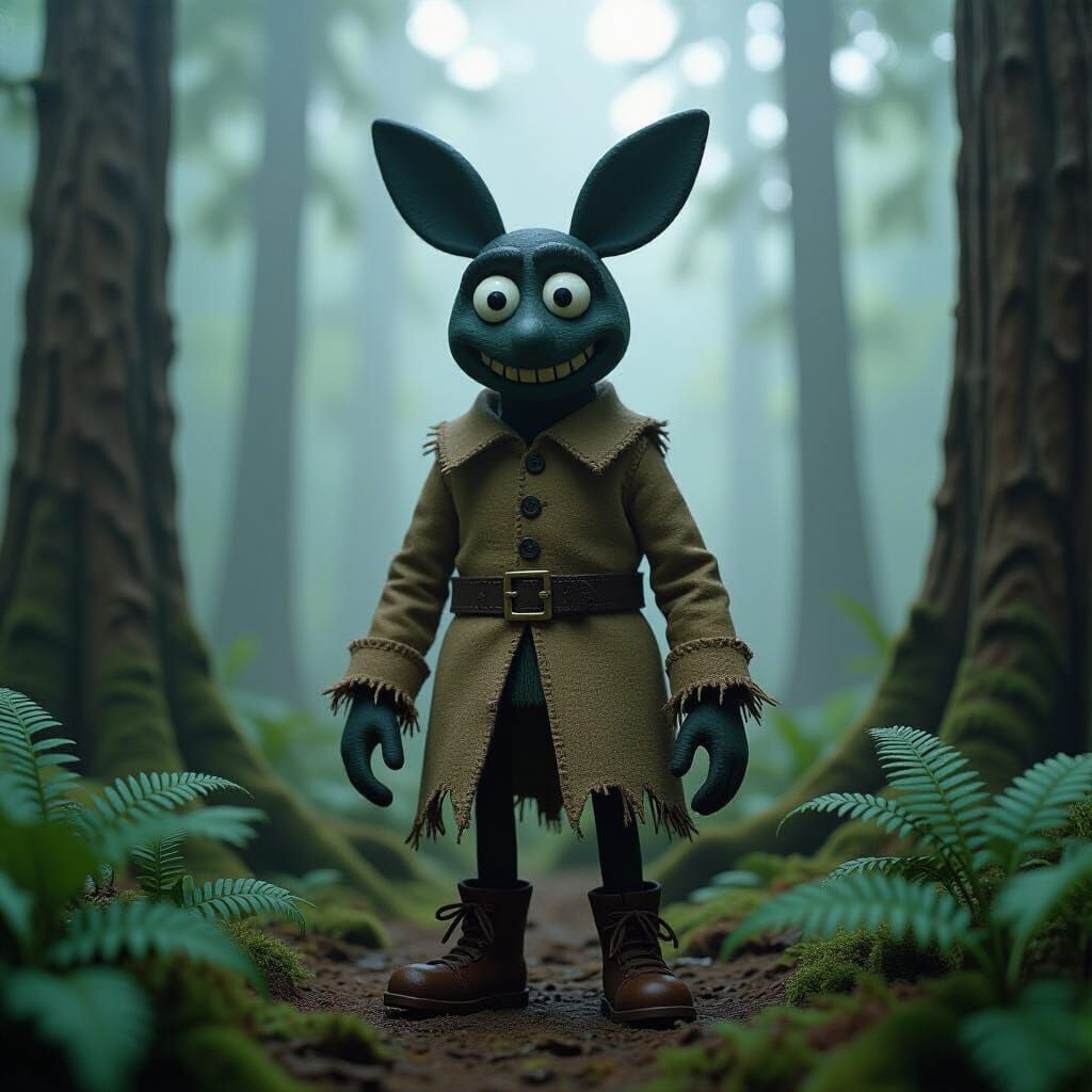 Mothman in Claymation Style in Misty Forest