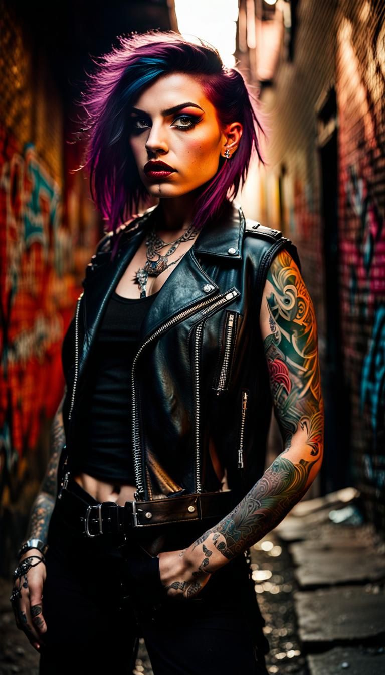 Grunge Portrait of Rocker in Gritty Alleyway