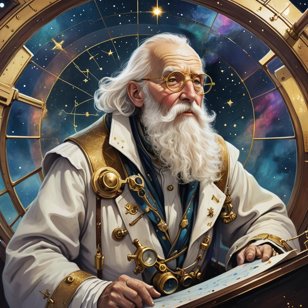 Cosmic Navigator in Spaceship Cockpit, Storybook Illustratio...