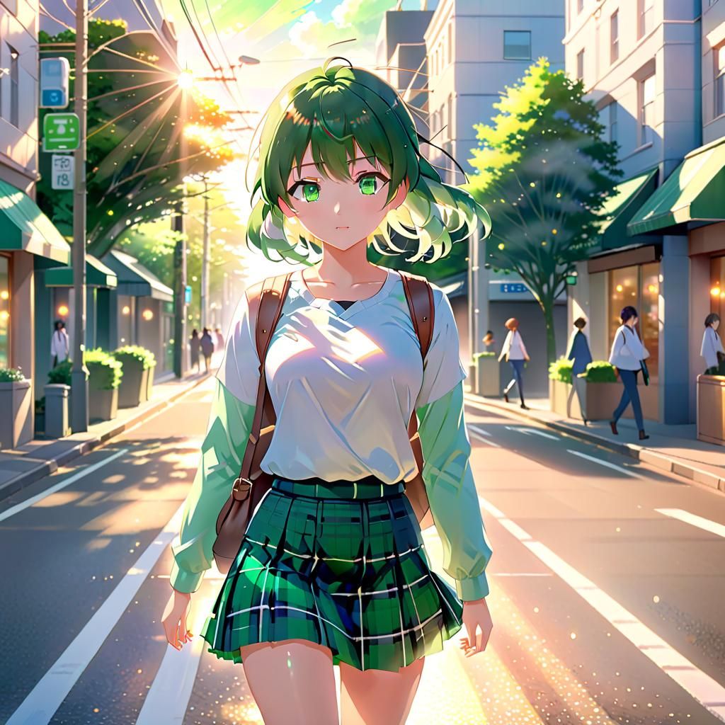Anime Girl Walking Down Street in Shinkai Style