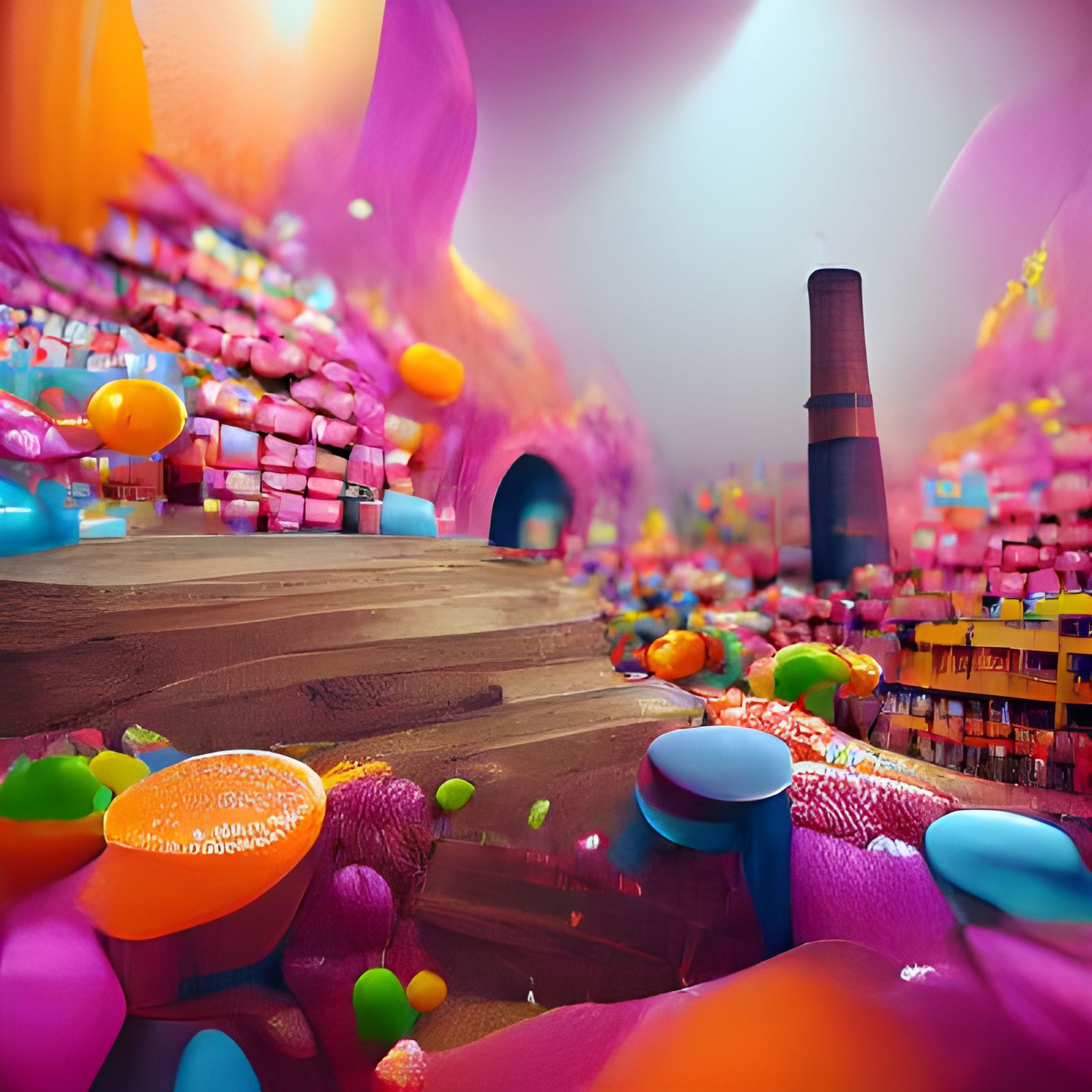 Candy Wonderland in a Warehouse, Detailed Matte Painting