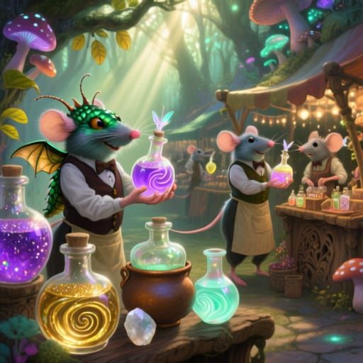 Enchanted Potion Market with Mythical Creatures