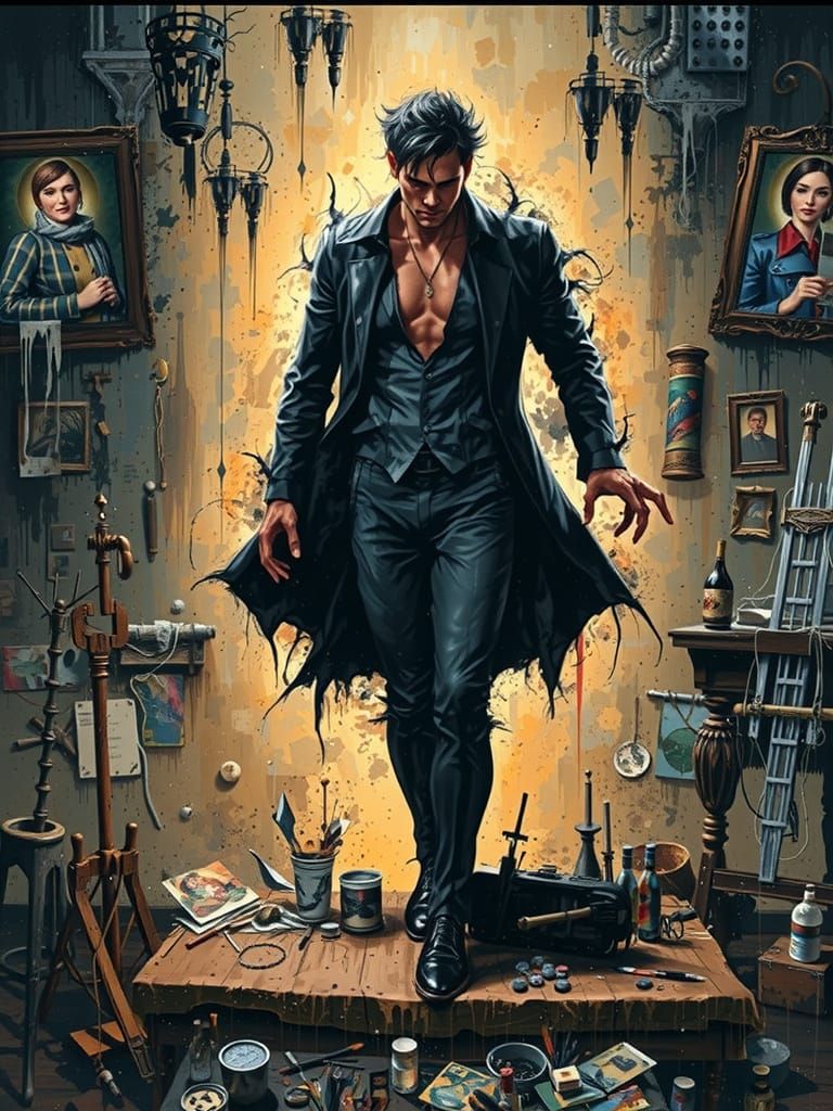 Dark Fantasy Vampire in Leather Outfit Walking Towards the C...