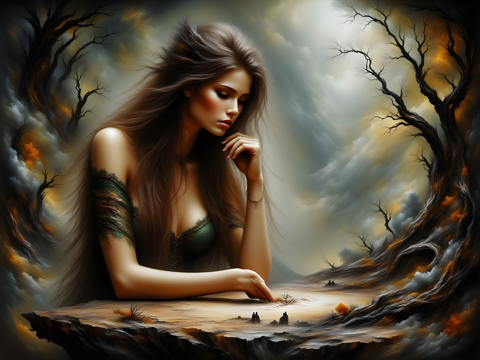 Norse Maiden Concentrates on Board Game