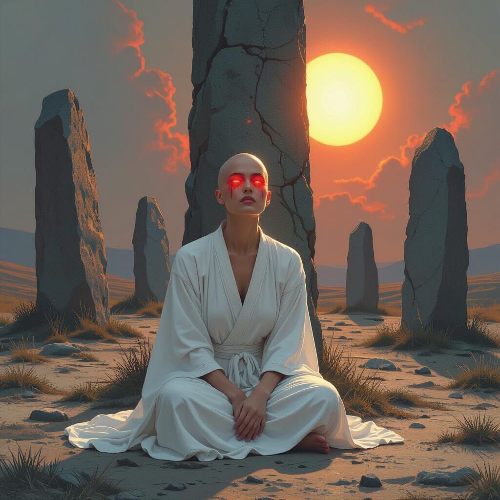 Woman Stares at Sun in Dark Realism Style