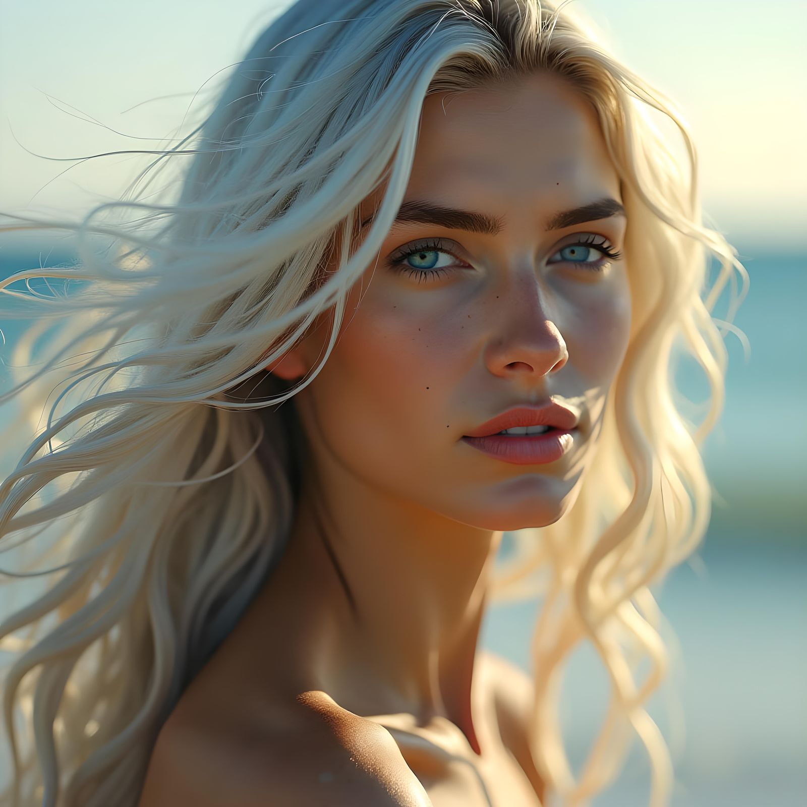 Stunning Woman with Flowing Silver Hair