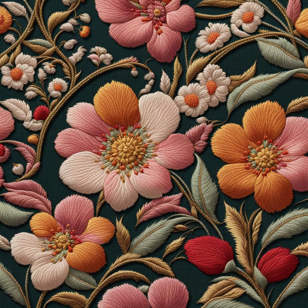 Delicate Floral Embroidery on Textile Display