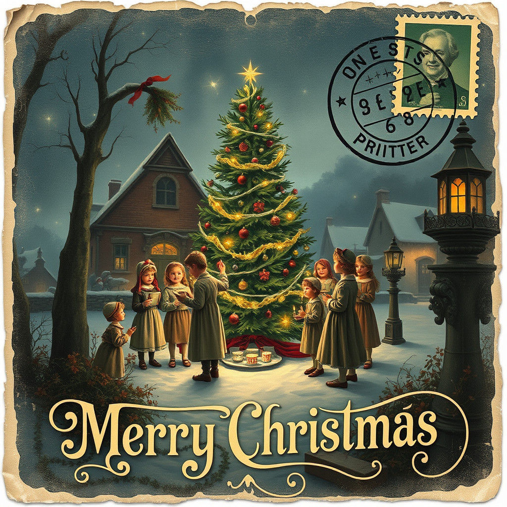 Vintage Christmas Postcard with Victorian Carolers