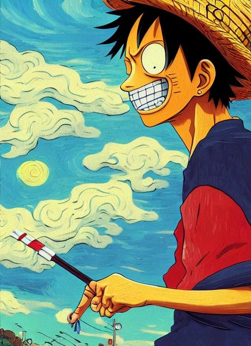 Luffy Portrait in Van Gogh Style Digital Art
