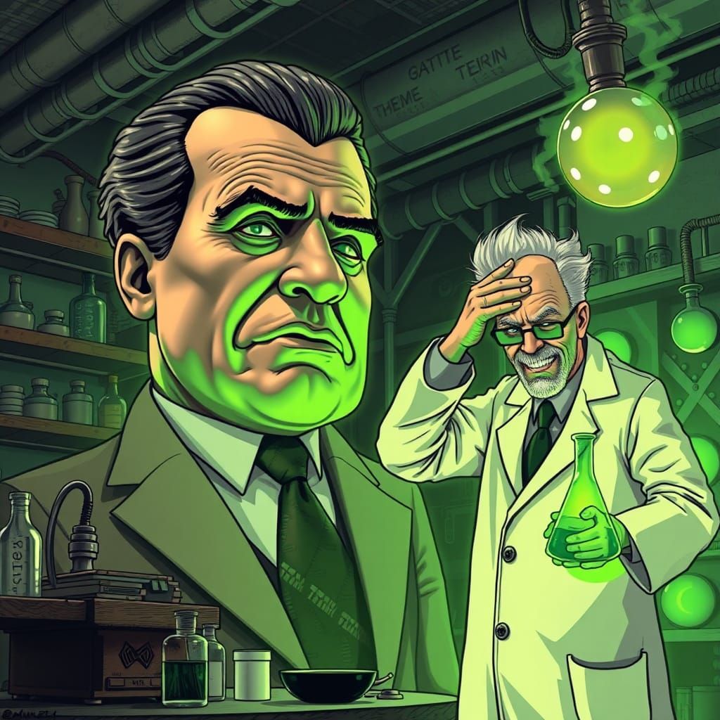 Giant Richard Nixon in Mad Scientist's Lab