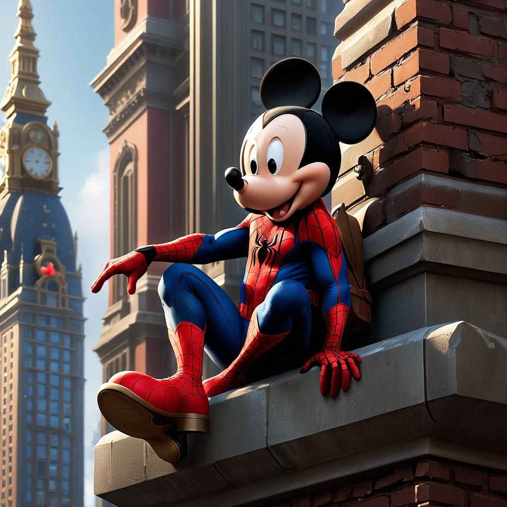Mickey Mouse as Spiderman: 3D Render
