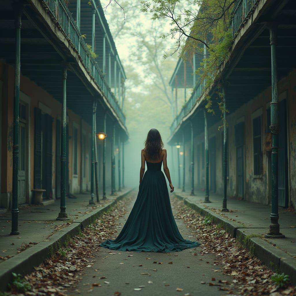 Mystical Woman Walks in New Orleans: Fantasy Art