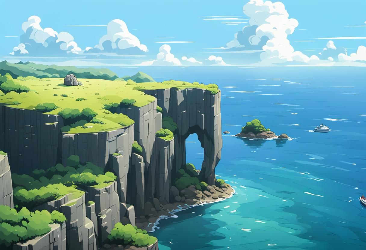 Okinawa's Manzamo Cliffs in Anime Style