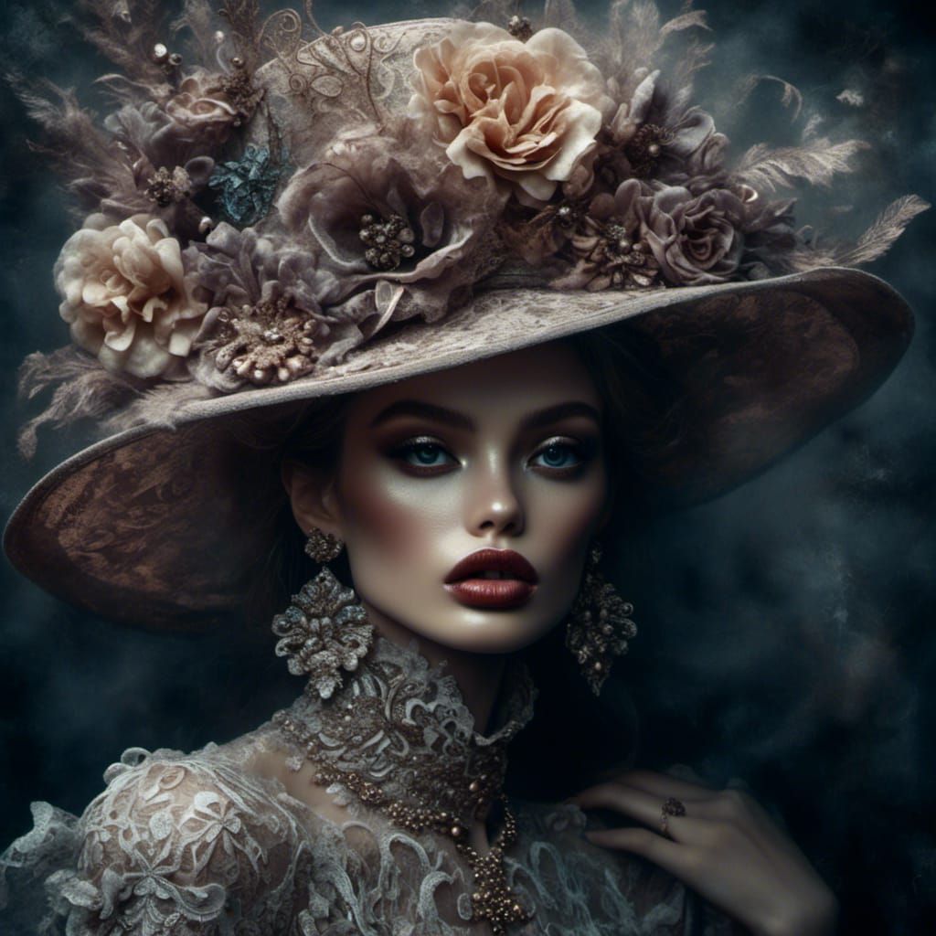 Woman in Elaborate McQueen Haute Couture Gown