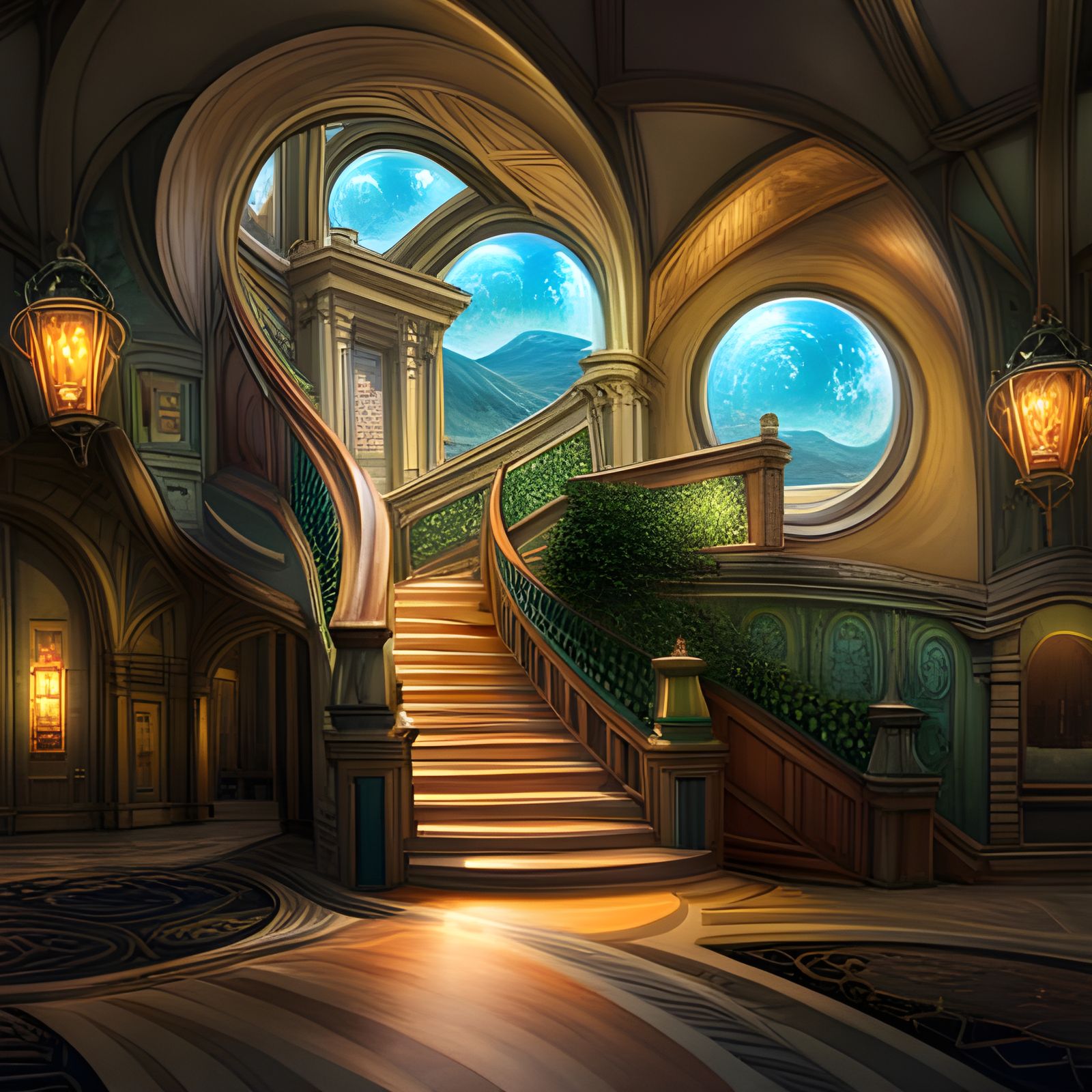 Eldritch Night Orbs in Art Nouveau Style