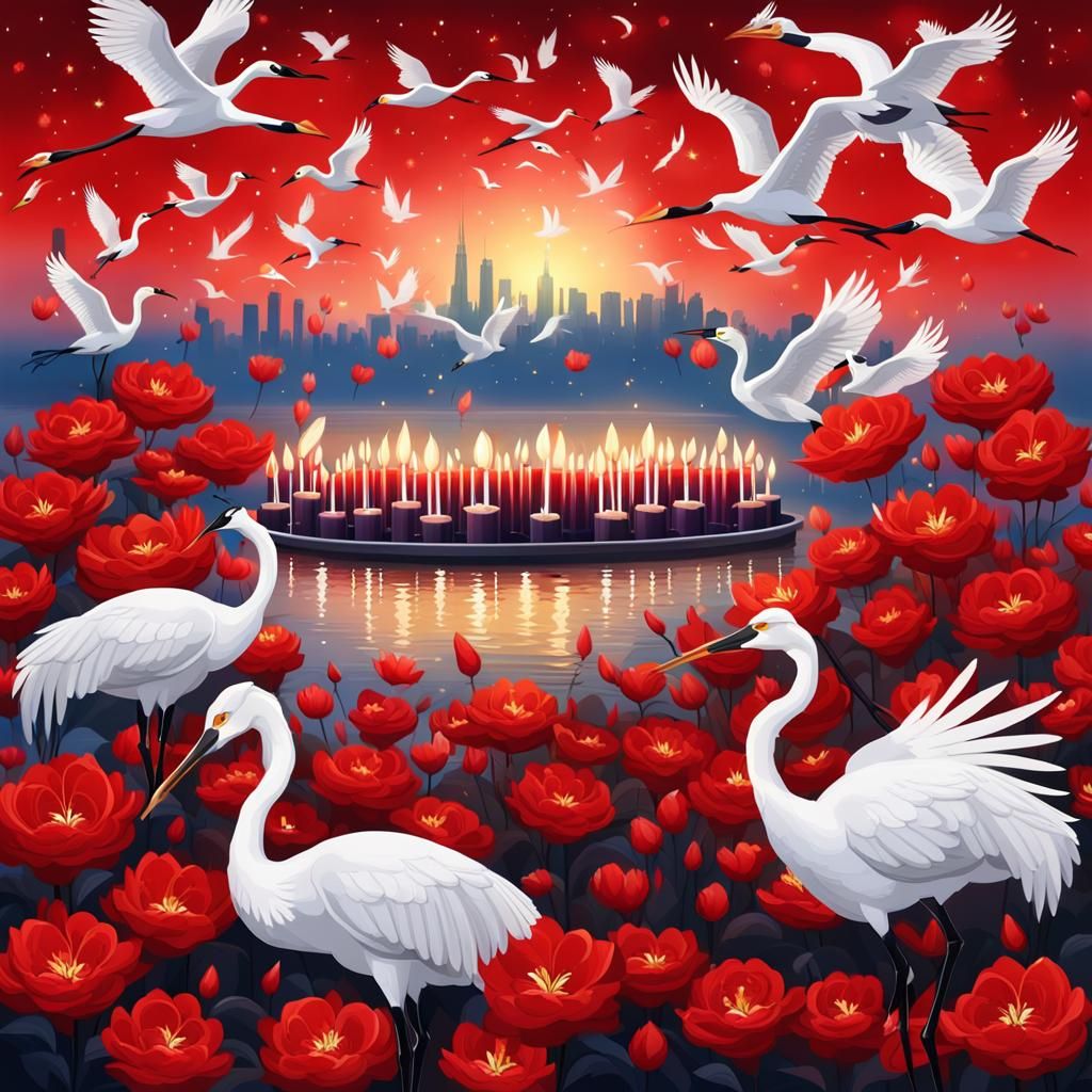 Burning Candles and Cranes Ascending to Stars