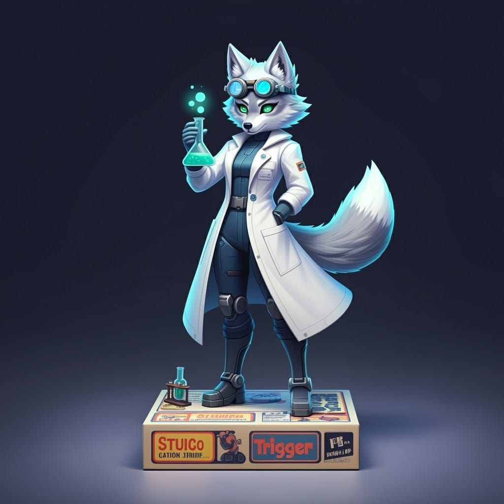 Anthropomorphic female wolf scientist