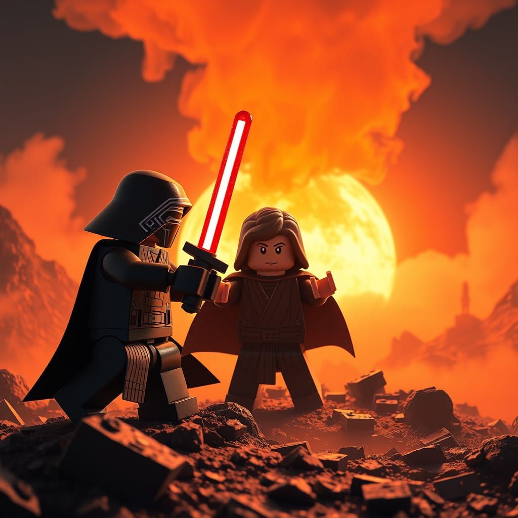 Lego Kylo Ren vs Rey on Volcano Planet
