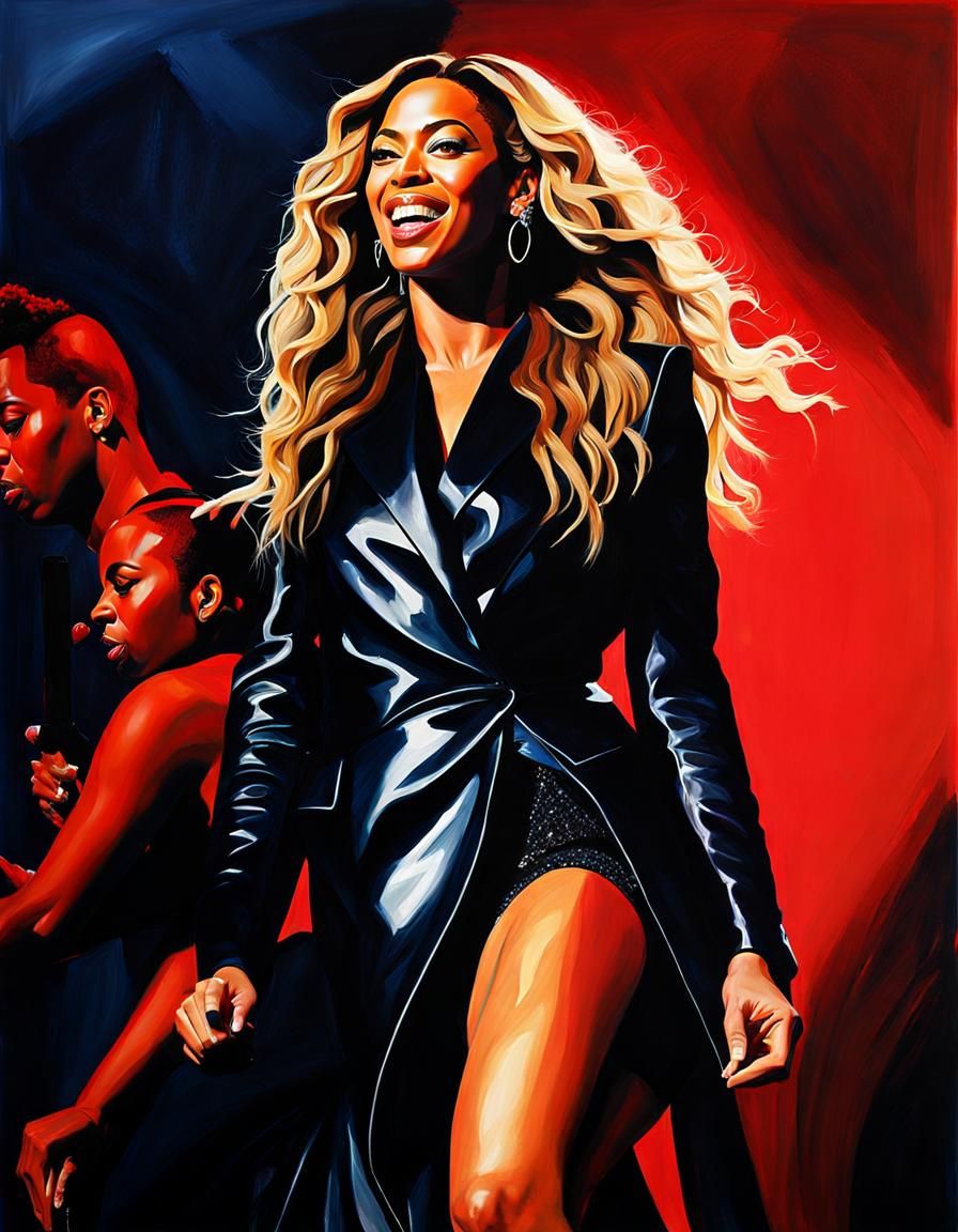 Beyoncé on Stage: Hyperrealistic Oil Painting