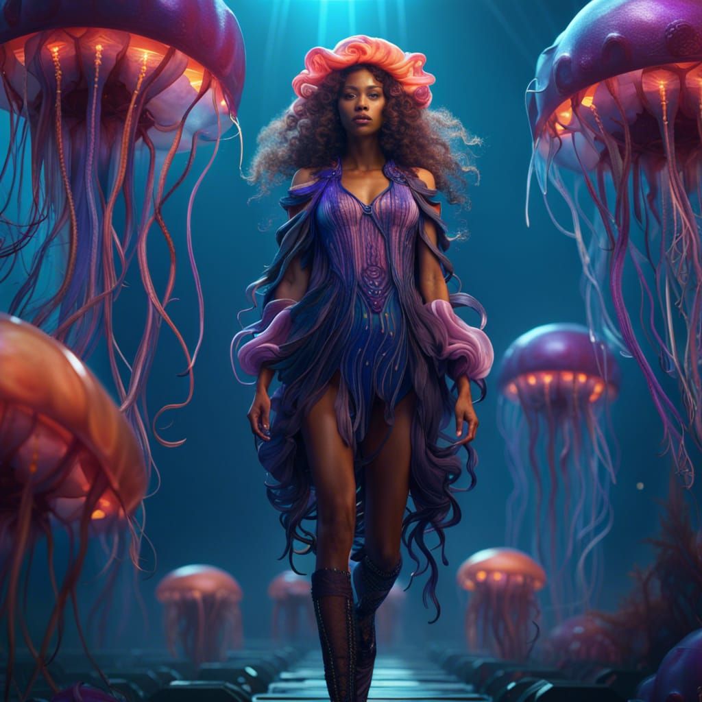 Jellyfish Inspired Runway Outfit, Detailed Digital Painting