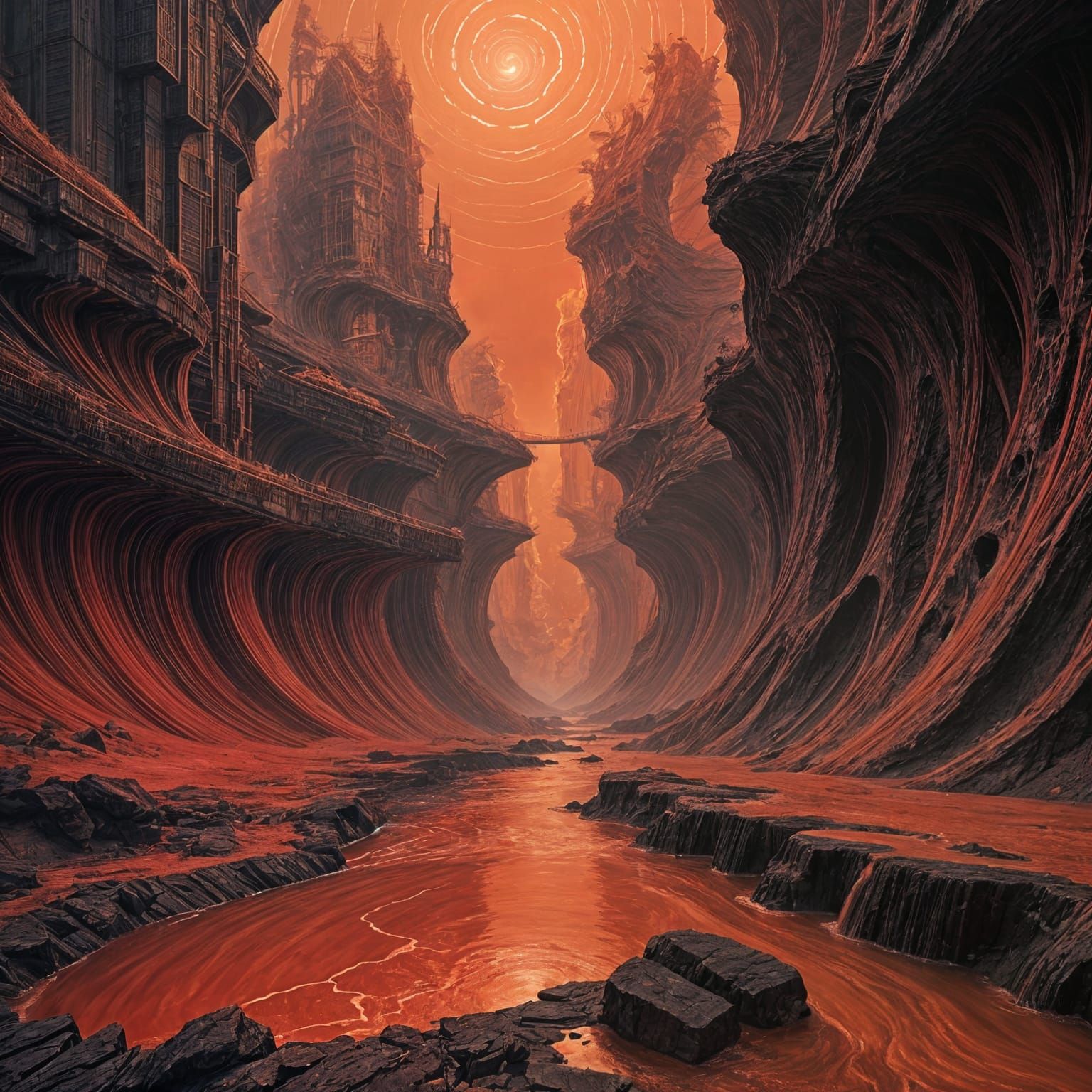 Surreal Cosmic Vortex with Radiant Bridges and Winds