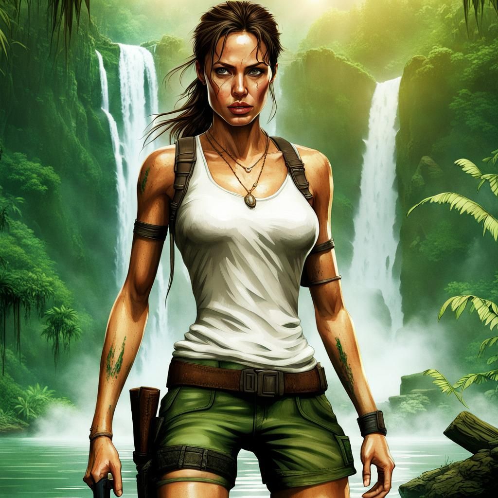 Lara Croft in Jungle Lake, Video Game Art