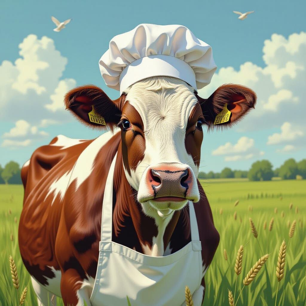 Dairy Cow Chef in Vibrant Impressionist Style