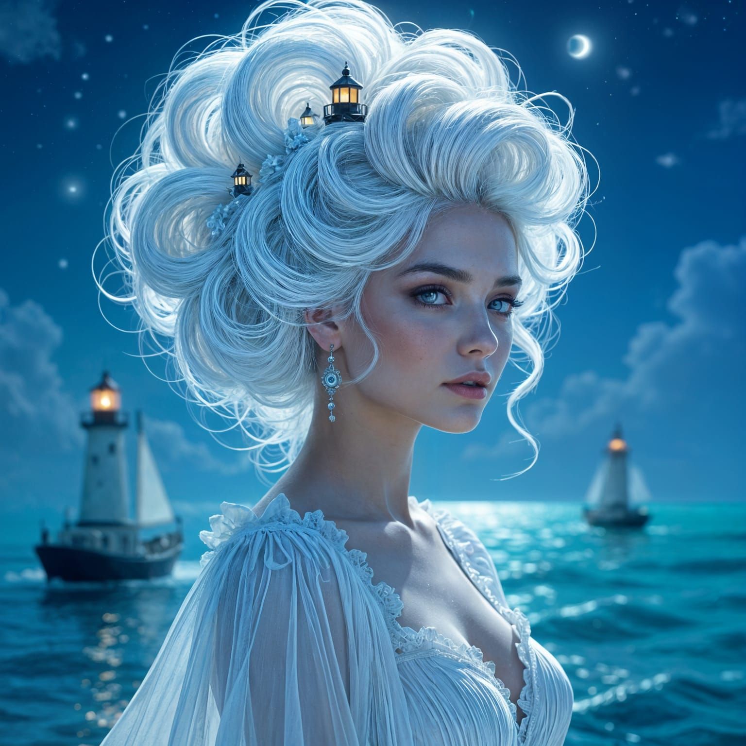 Victorian Lady with Lighthouse Hair, Impasto