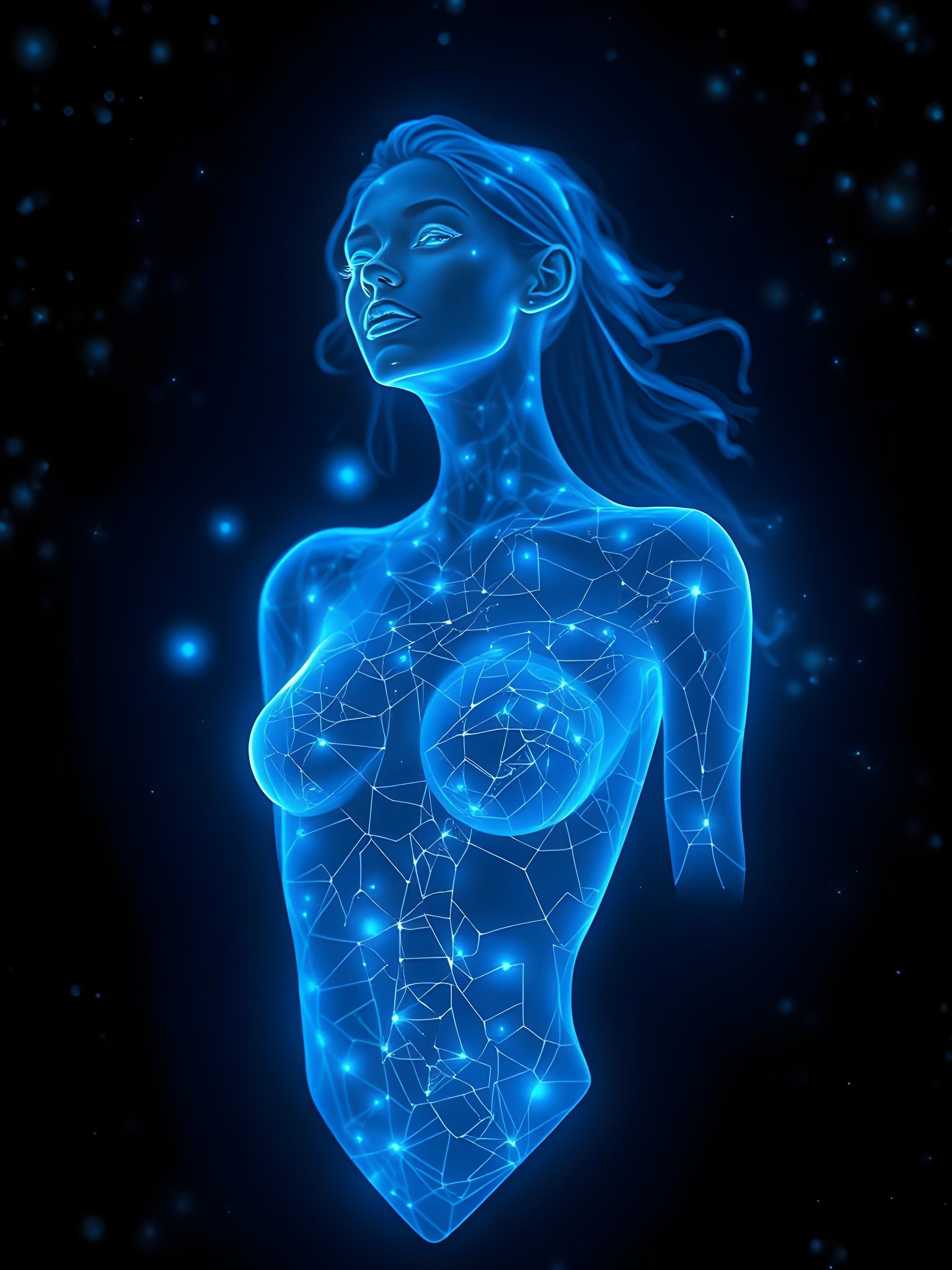 Glowing Electronic Blue Hologram Portrait in Space