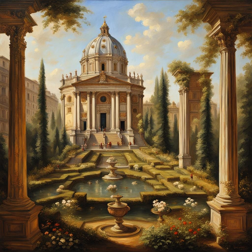 Baroque Garden with Renaissance Temple in Rome