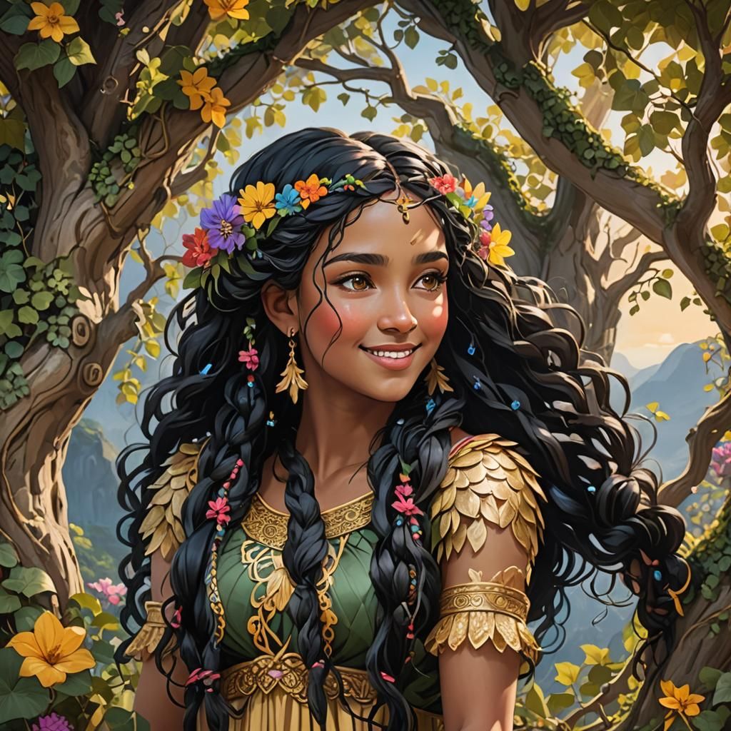 Forest Nymph with Flowers in Braids
