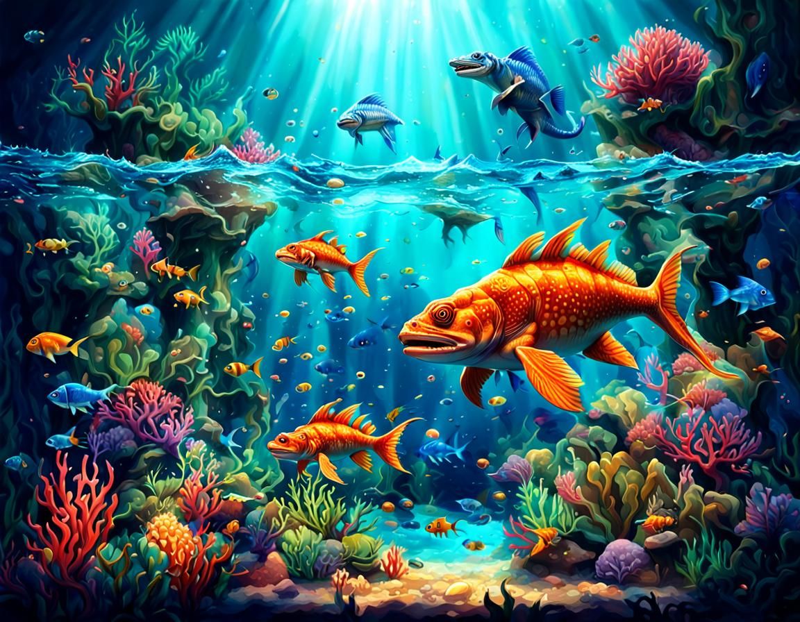 Dinosaur Creatures Search for Eggs in Fish Tank