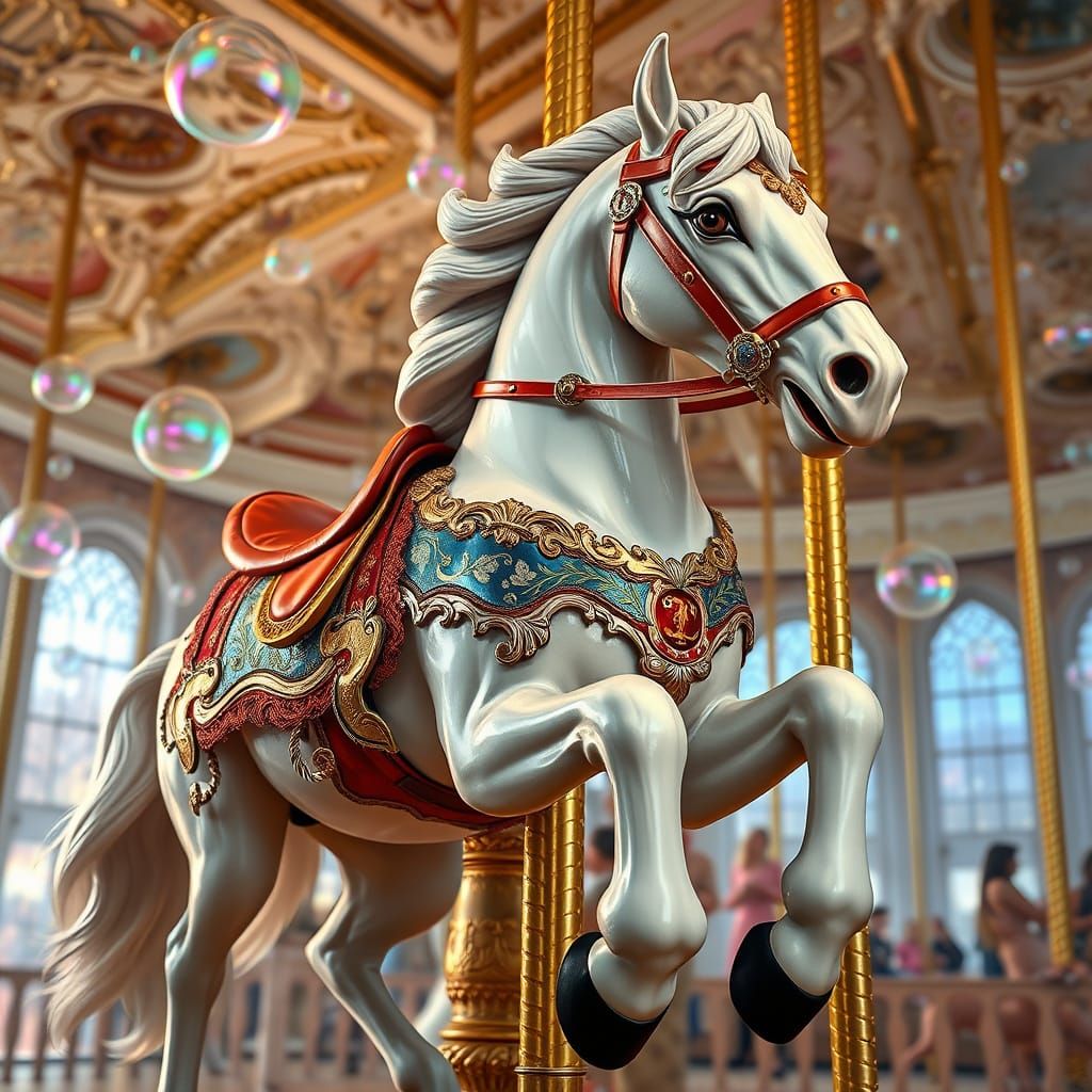 Ornate Carousel Horse in Art Nouveau Style