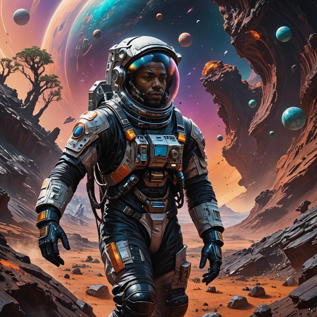 Hyperrealistic Astronaut Exploring Alien Planet