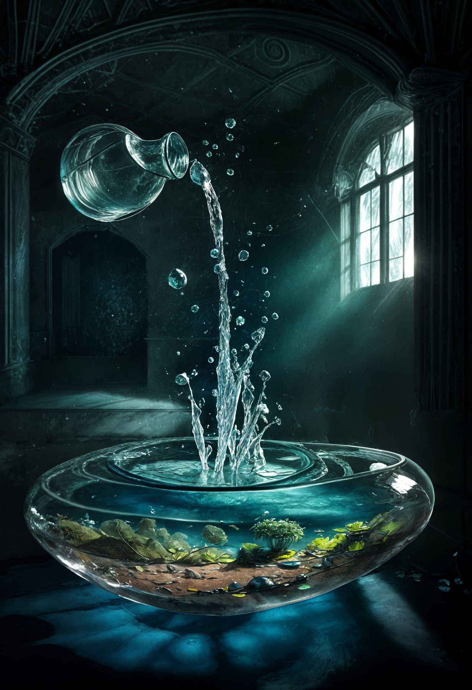 Surreal Waterfall from Flying Glass Vase