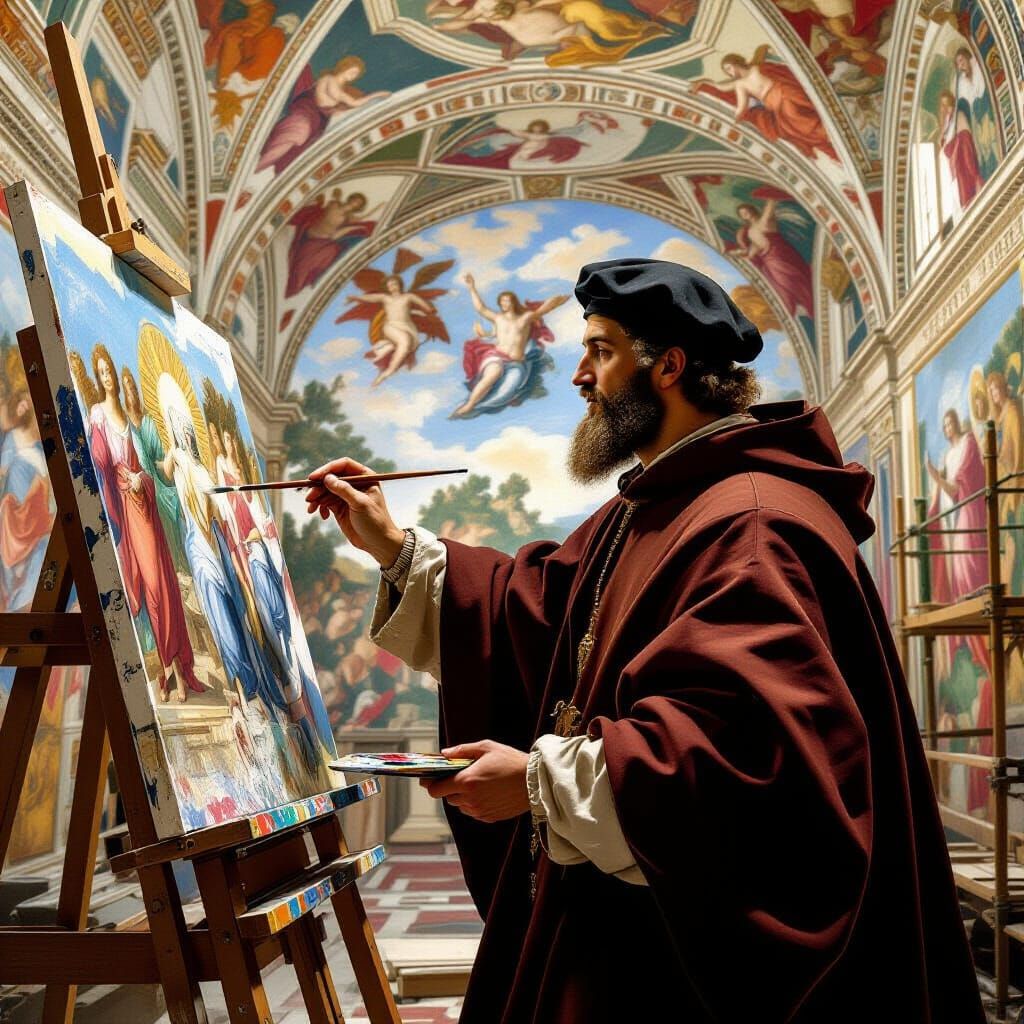 Michelangelo Painting the Sistine Chapel in Renaissance Styl...