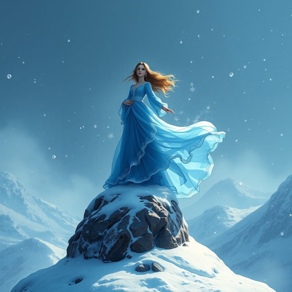 Enchanting Blue Goddess in a Winter Wonderland