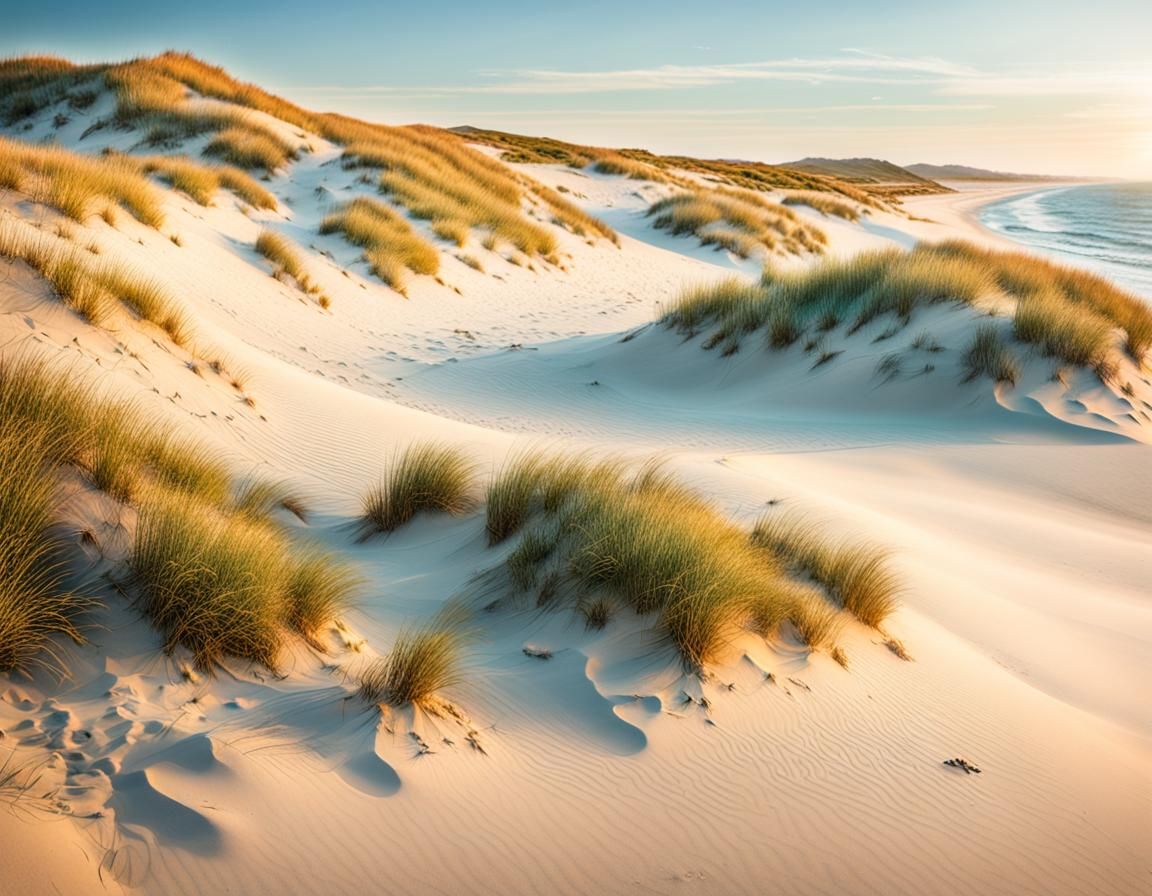 Coastal Dunes Shaped Like Sleeping Woman at Golden Hour