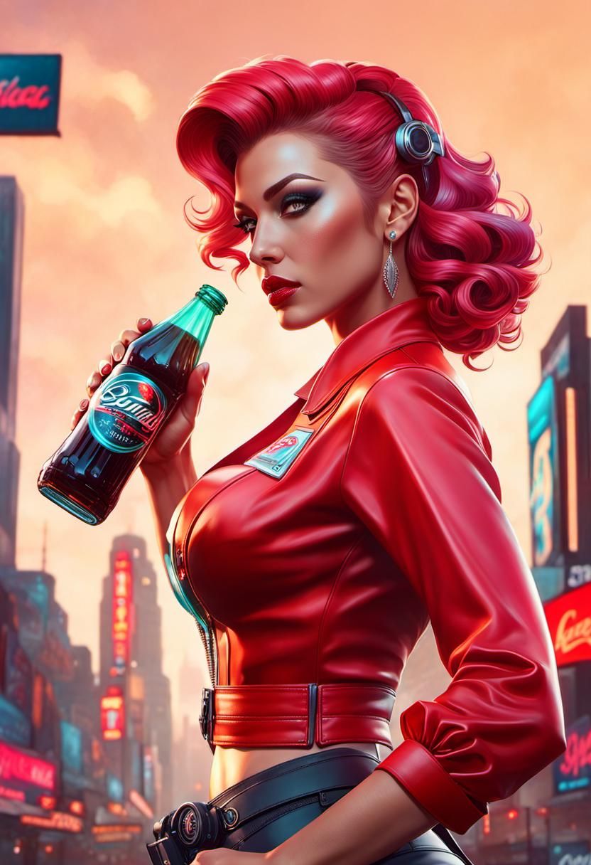 Cyberpunk Pinup Soda Ad: Hyperdetailed Portrait