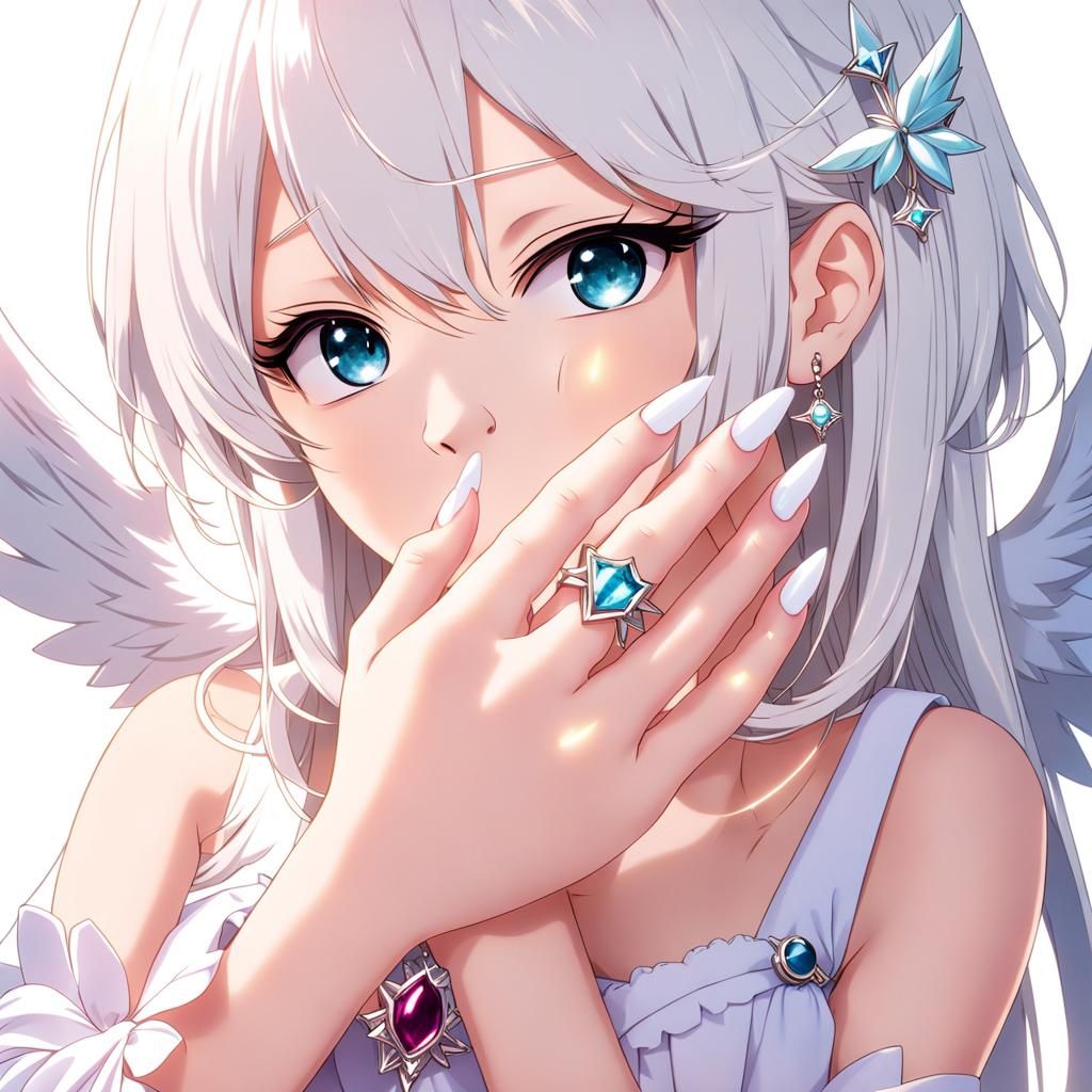 Anime Hand with Angel Rings and White Nails