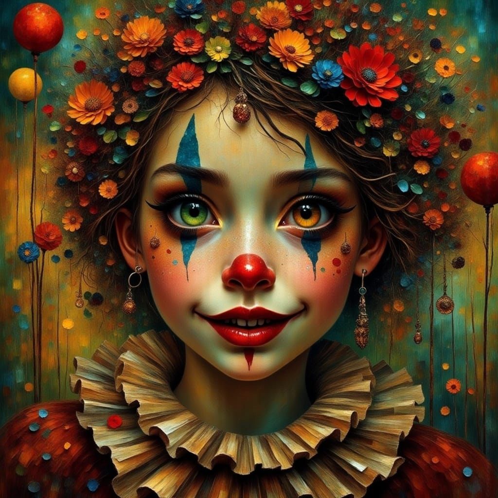 Vibrant Clown Woman in a Rough Diamond Aesthetic