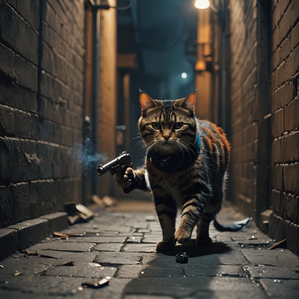 Gritty Cat Gangster in Dimly Lit Alleyway
