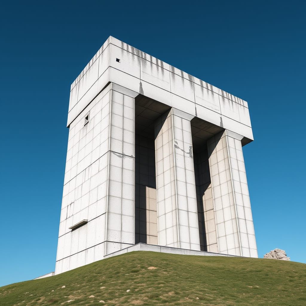 Monolithic Building in Brutalist Style