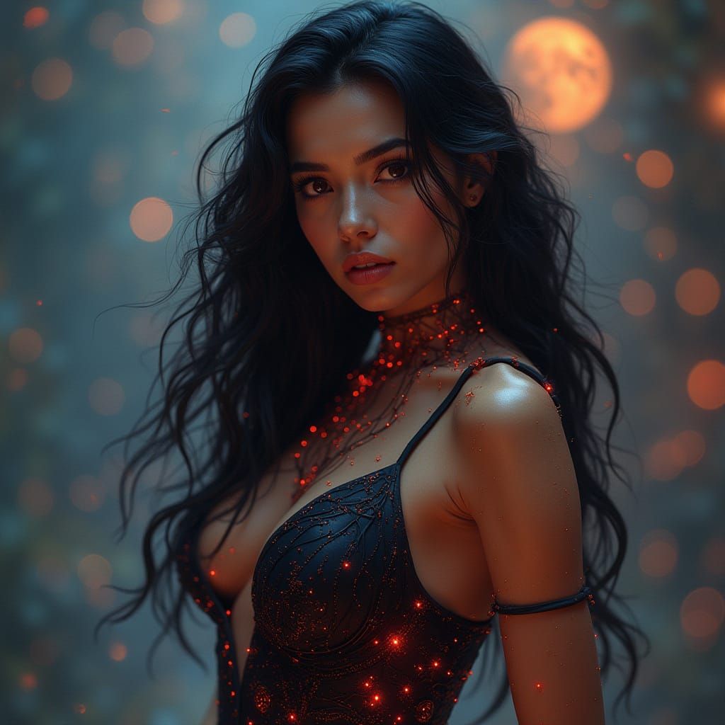 Sultry Latina Goddess in Futuristic Finery