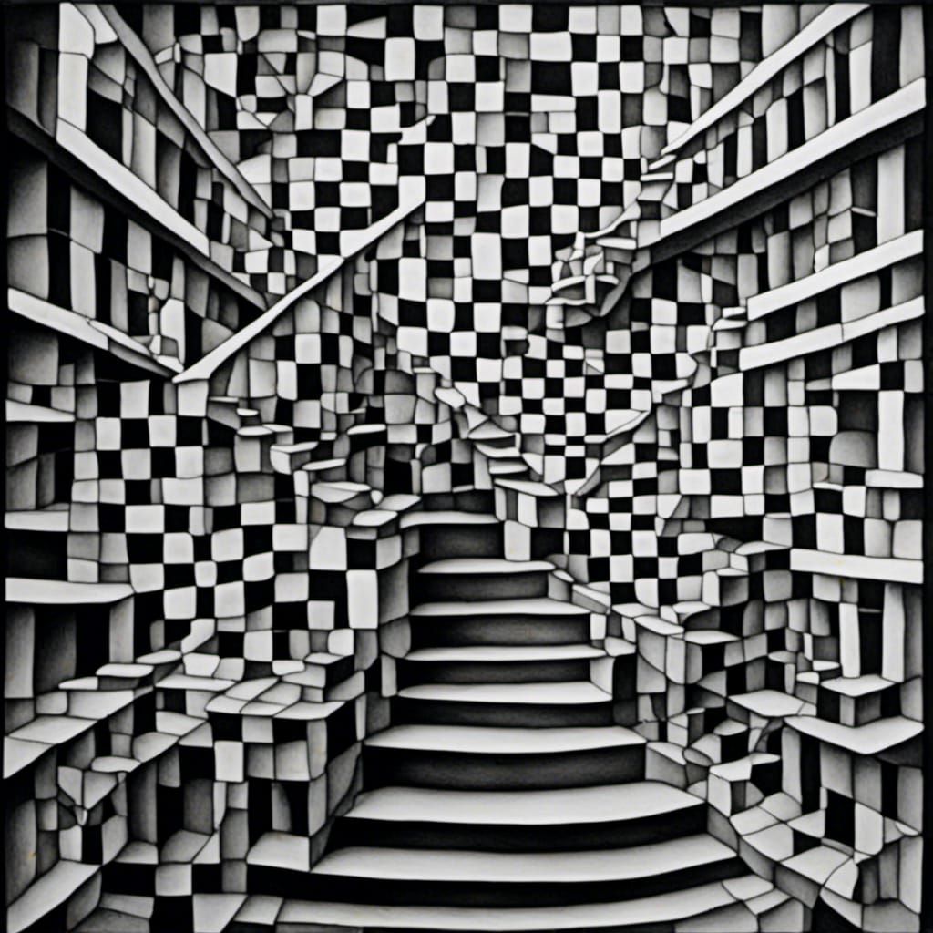 Escher-Inspired Abstract Staircase with Geometric Details