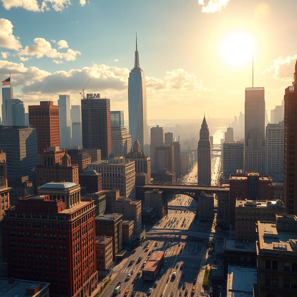 Surreal New York Cityscape in a Detailed Matte Painting Styl...